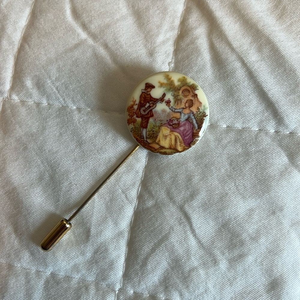 Vintage Victorian Courting Couple straight pin, hat pin.